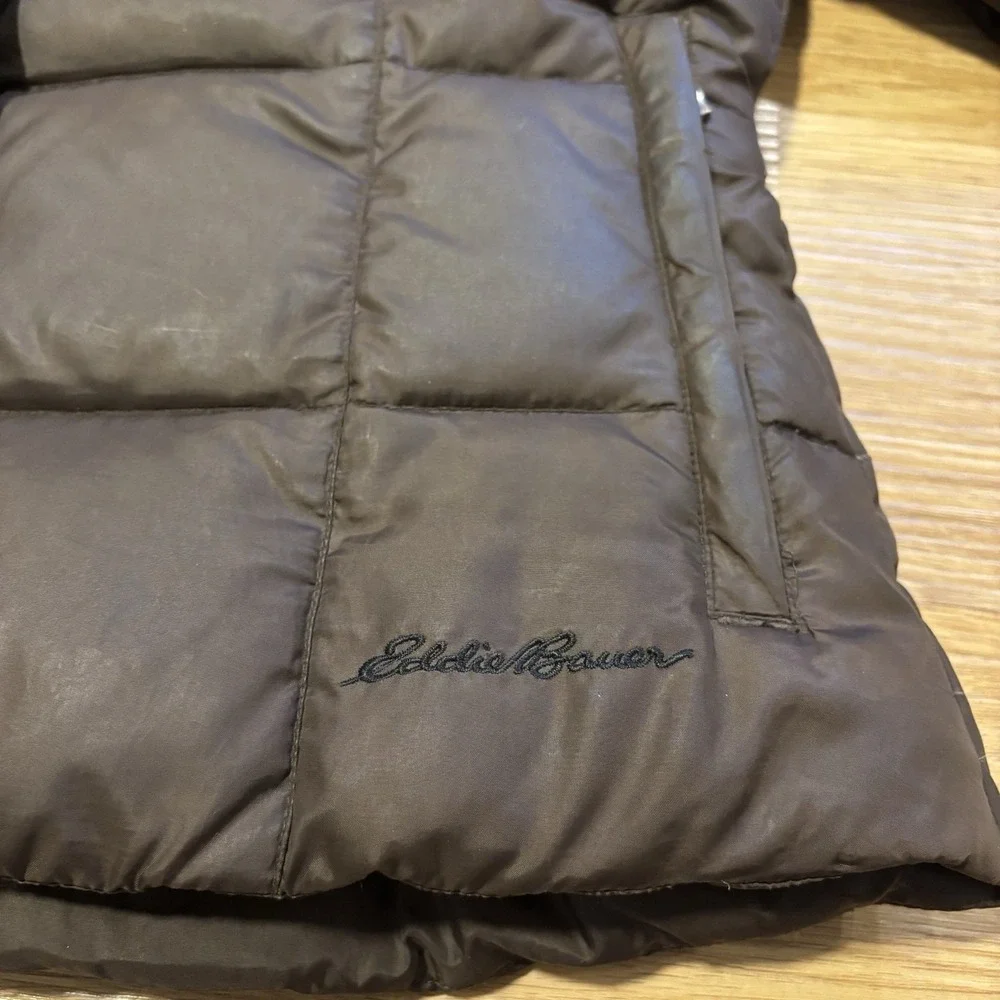 Vintage Eddie Bauer Premium Goose Down Puffer Jacket Womens XS Brown Quilted 90s